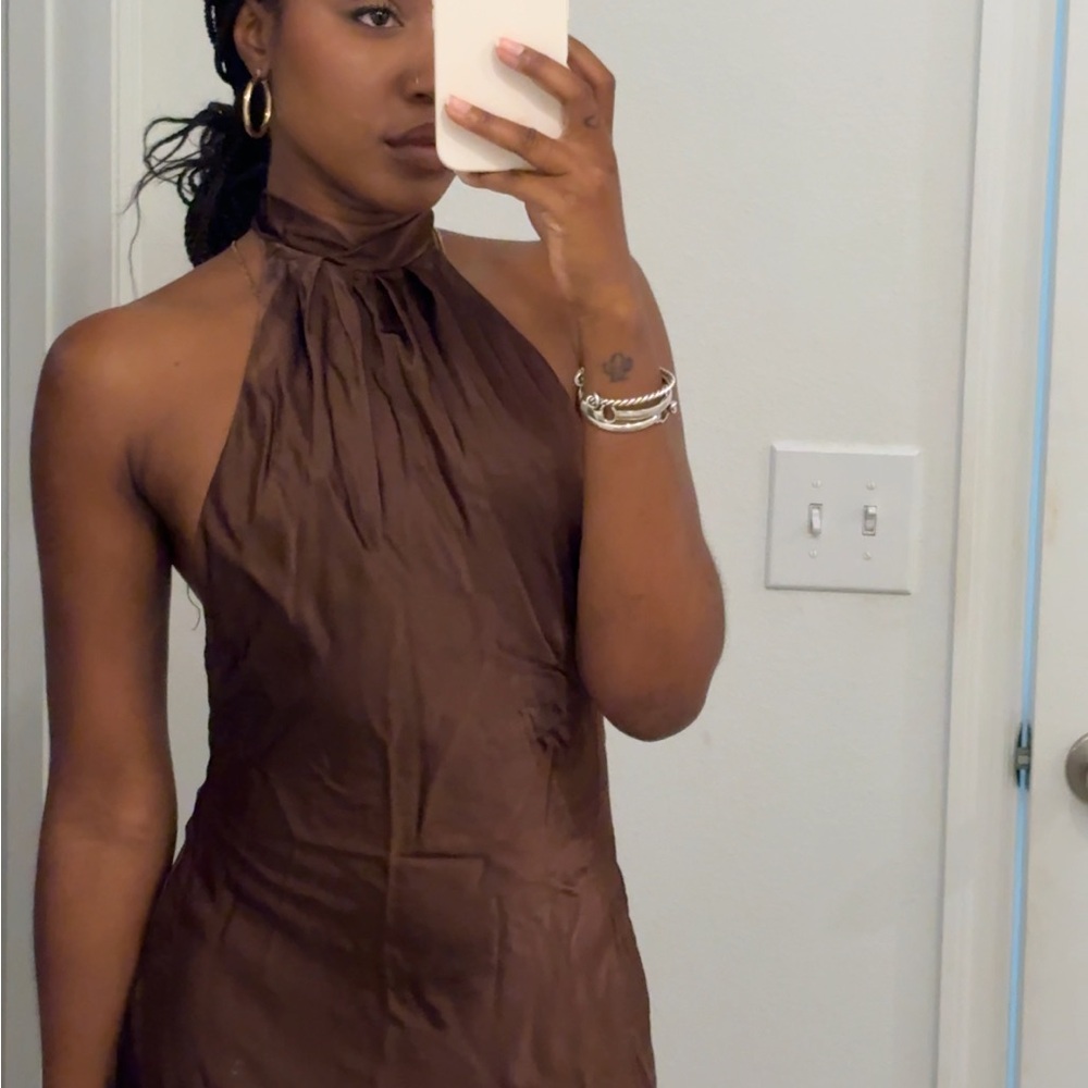 Elegant Brown Halter Dress